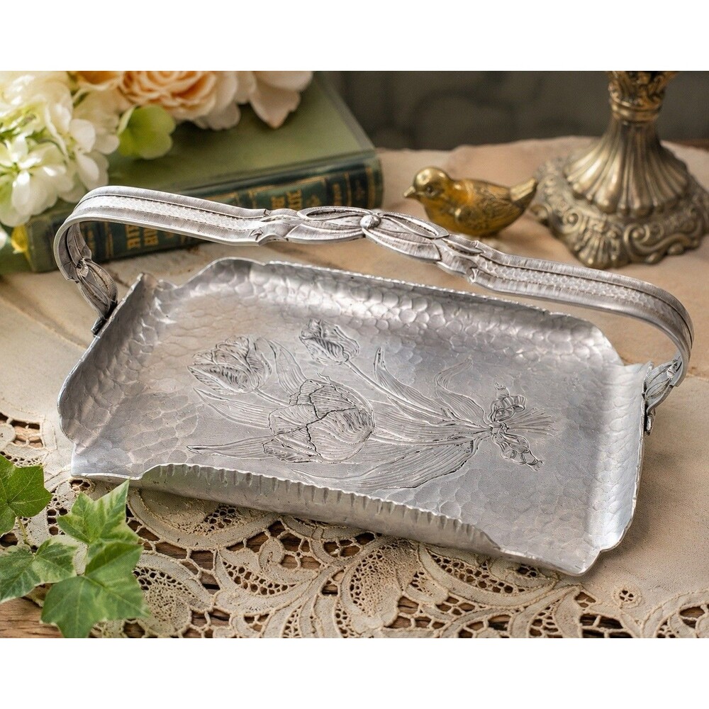 Vintage Rodney Kent Creations 420 Hammered Aluminum Tulip Serving Tray Handle